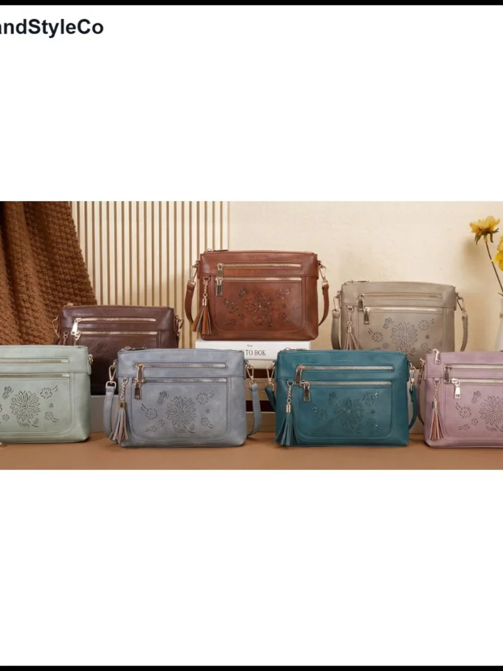 Vegan Leather Small Crossbody Bag with Tassel Multi Pocket